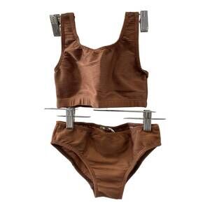 NEW PLANET SEA girl's 2 piece ribbed bikini in brown